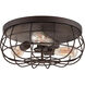 Neo-Industrial 3 Light 15.5 inch Rubbed Bronze Indoor Flushmount Ceiling Light